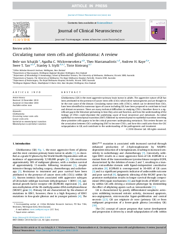 (PDF) Circulating tumor stem cells and glioblastoma: A review