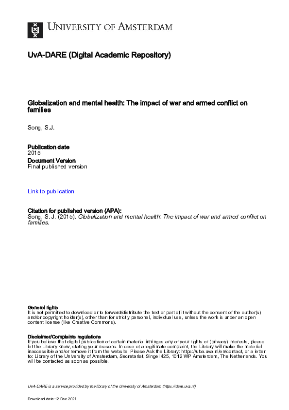 (PDF) Globalization and mental health: The impact of war and armed ...