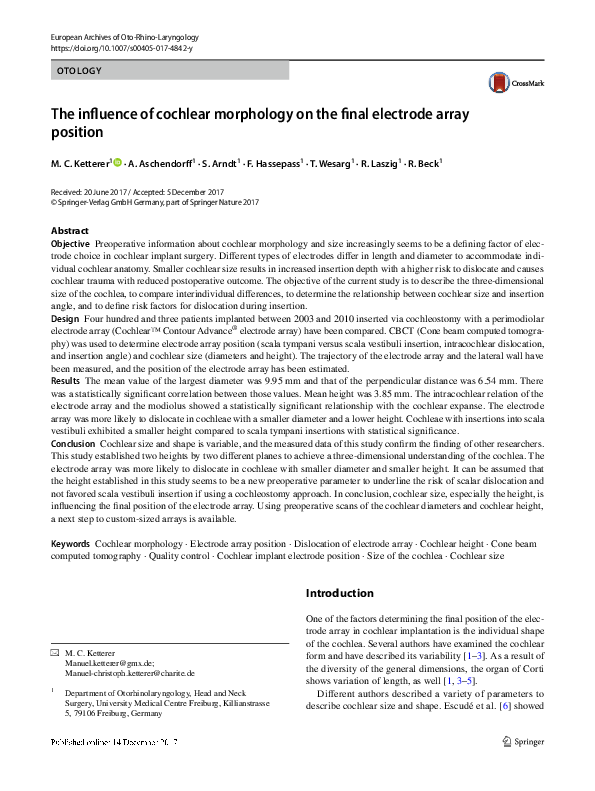 (PDF) The influence of cochlear morphology on the final electrode array ...