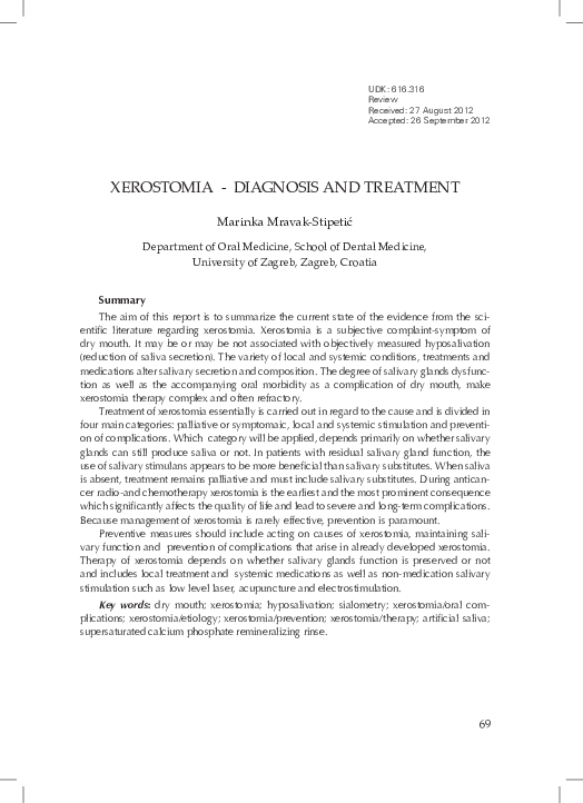 Diagnosis And Management Of Xerostomia And Hyposalivation – IYTG