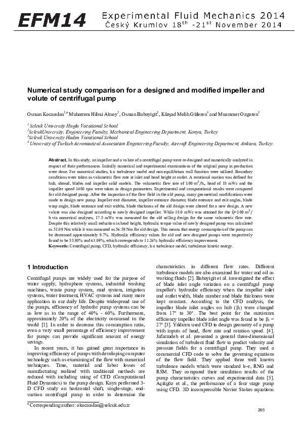 (PDF) Numerical study comparison for a designed and modified impeller