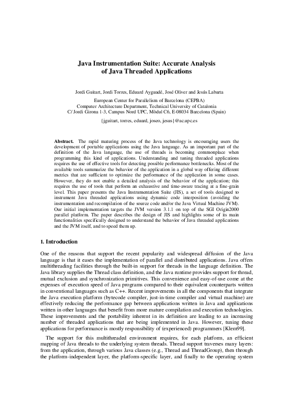 (PDF) Java instrumentation suite: Accurate analysis of Java threaded ...