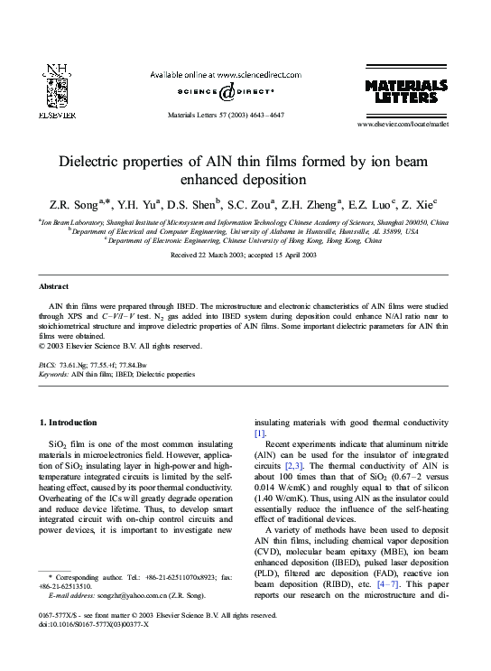 (PDF) Dielectric properties of AlN thin films formed by ion beam ...