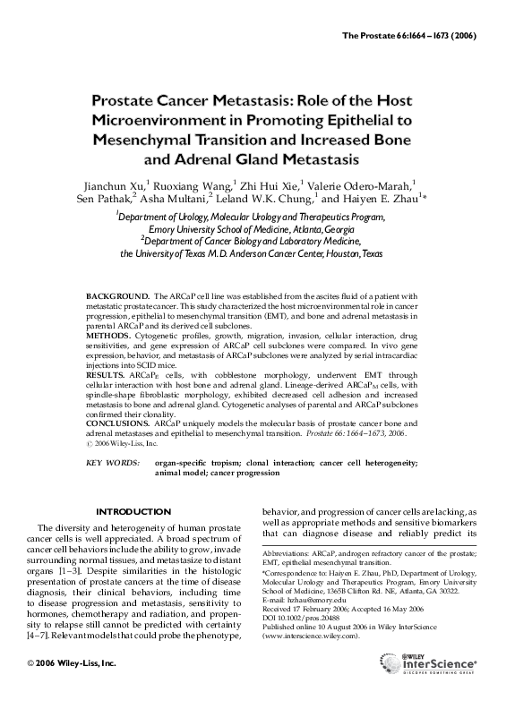 (PDF) Prostate cancer metastasis: Role of the host microenvironment in ...