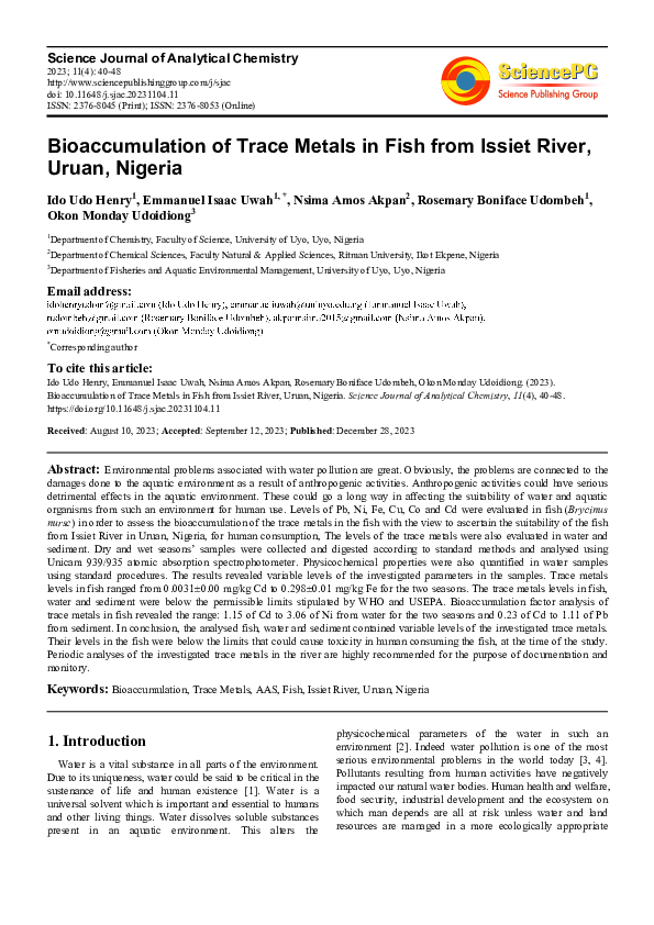 (PDF) Bioaccumulation of trace metals in fish