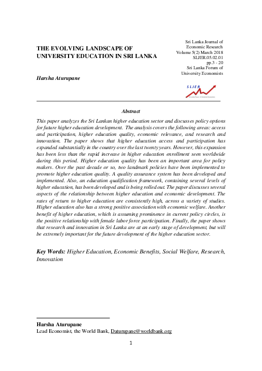 (PDF) The evolving landscape of university education in Sri Lanka