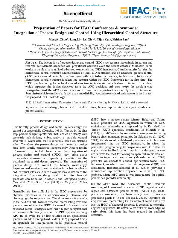 (PDF) Preparation of Papers for IFAC Conferences & Symposia: Computer ...