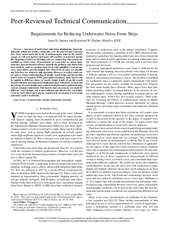 (PDF) Requirements for Reducing Underwater Noise From Ships