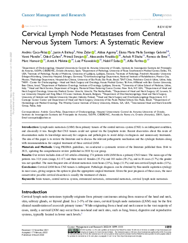(PDF) Cervical Lymph Node Metastases from Central Nervous System Tumors ...