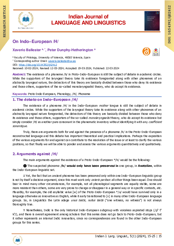 (PDF) On Indo-European /h/ [& Peter Dunphy-Hetherington]