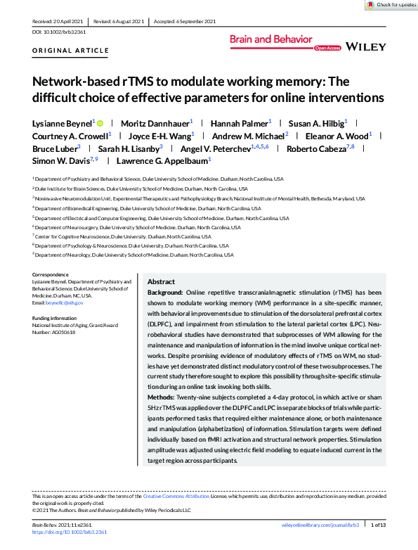 (PDF) Network‐based rTMS to modulate working memory: The difficult ...