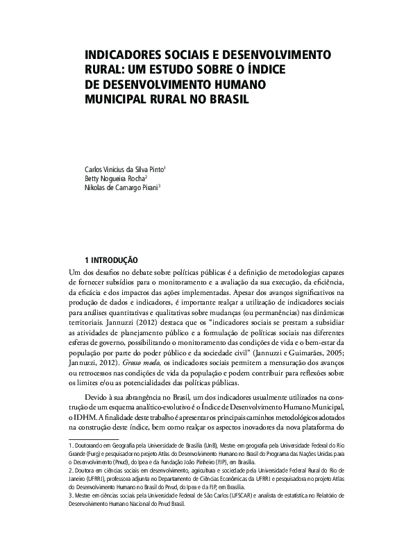 (PDF) Indicadores sociais e desenvolvimento rural : um estudo sobre o ...