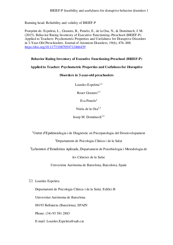 (PDF) Behavior Rating Inventory of Executive Functioning–Preschool ...
