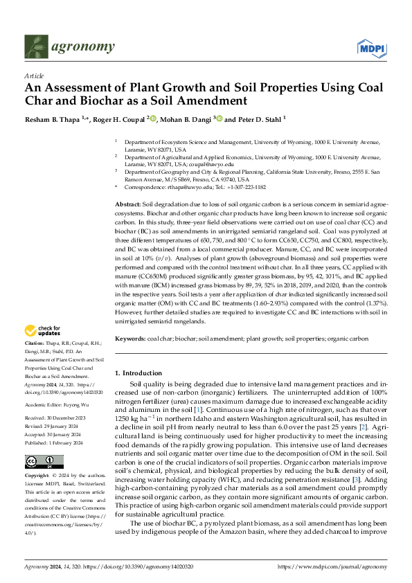 (PDF) An Assessment of Plant Growth and Soil Properties Using Coal Char ...