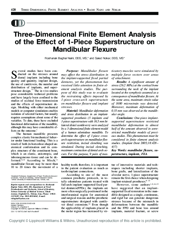 (PDF) Three-Dimensional Finite Element Analysis of the Effect of 1 ...