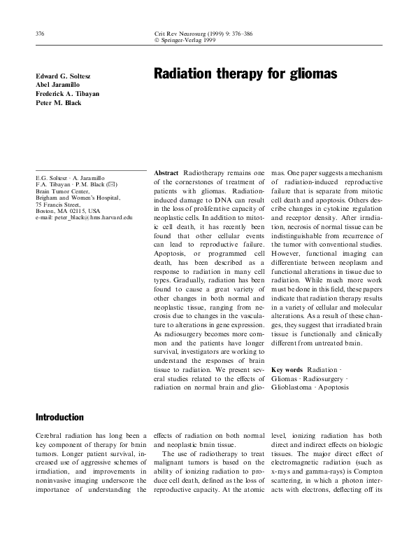 (PDF) Radiation therapy for gliomas