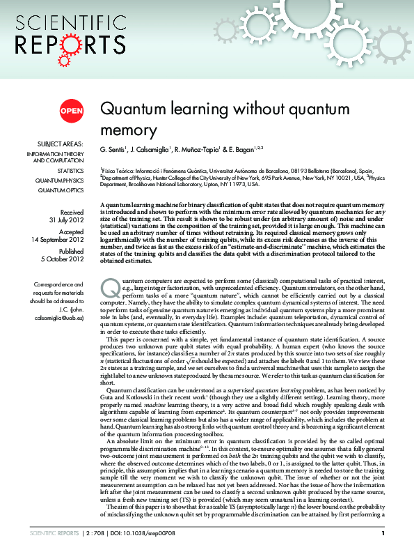 (PDF) Quantum learning without quantum memory