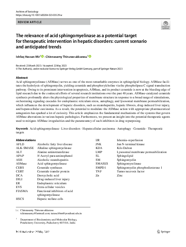 (PDF) The relevance of acid sphingomyelinase as a potential target for ...