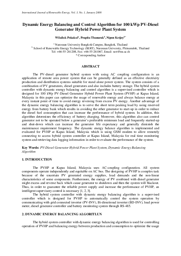 (PDF) Dynamic Energy Balancing and Control Algorithm for 100 kWp PV ...