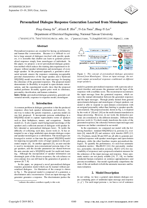 (PDF) Personalized Dialogue Response Generation Learned from Monologues