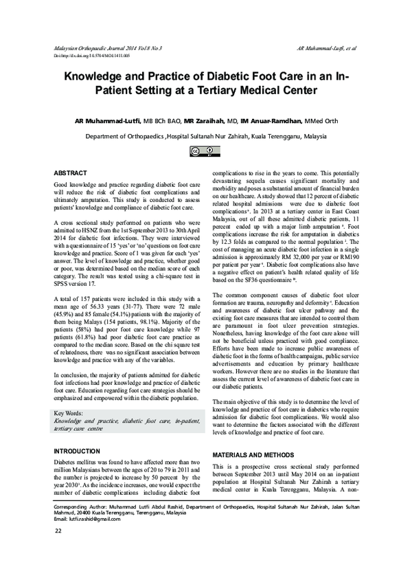 (PDF) Knowledge and Practice of Diabetic Foot Care in an In- Patient ...