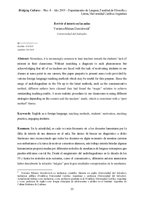 (PDF) Revivir el interés en las aulas