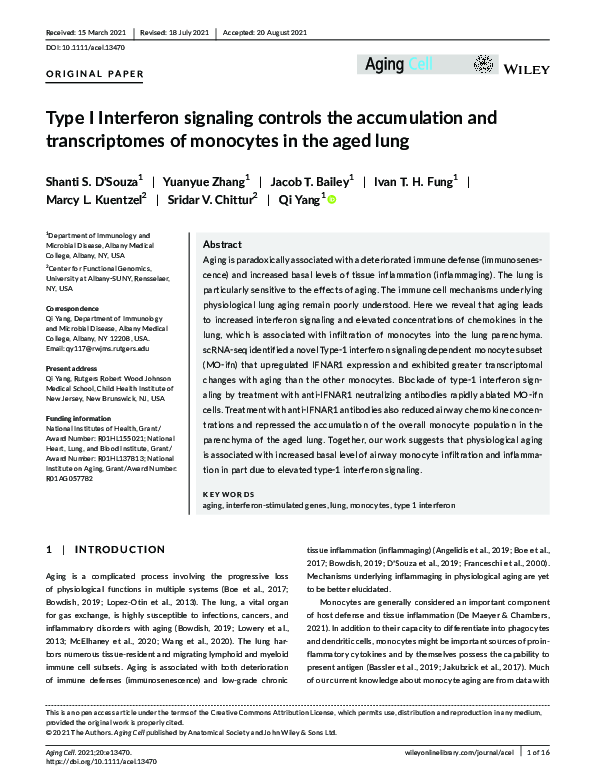 (PDF) Type I Interferon signaling controls the accumulation and ...