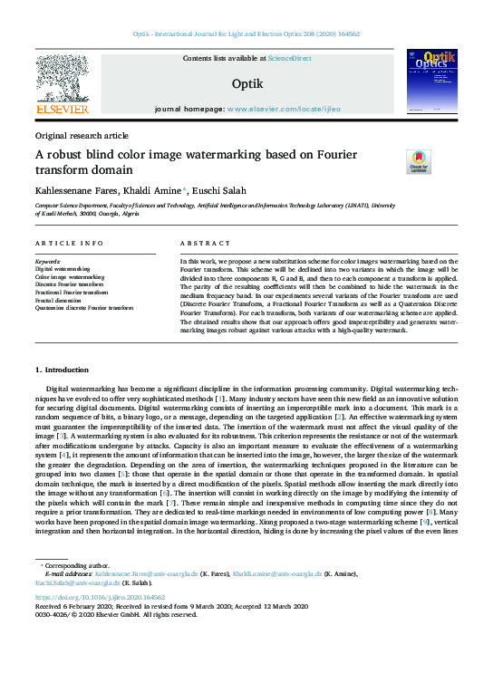 (PDF) A robust blind color image watermarking based on Fourier ...