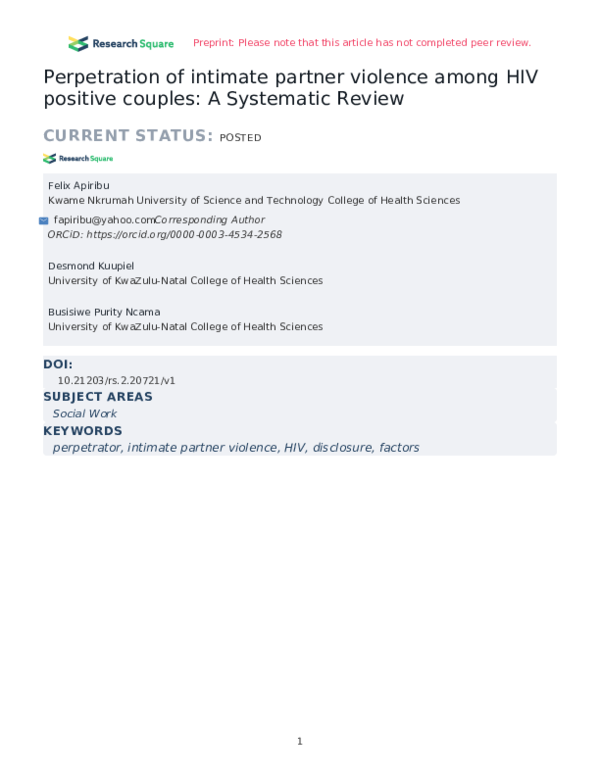 (PDF) Perpetration of intimate partner violence among HIV positive ...
