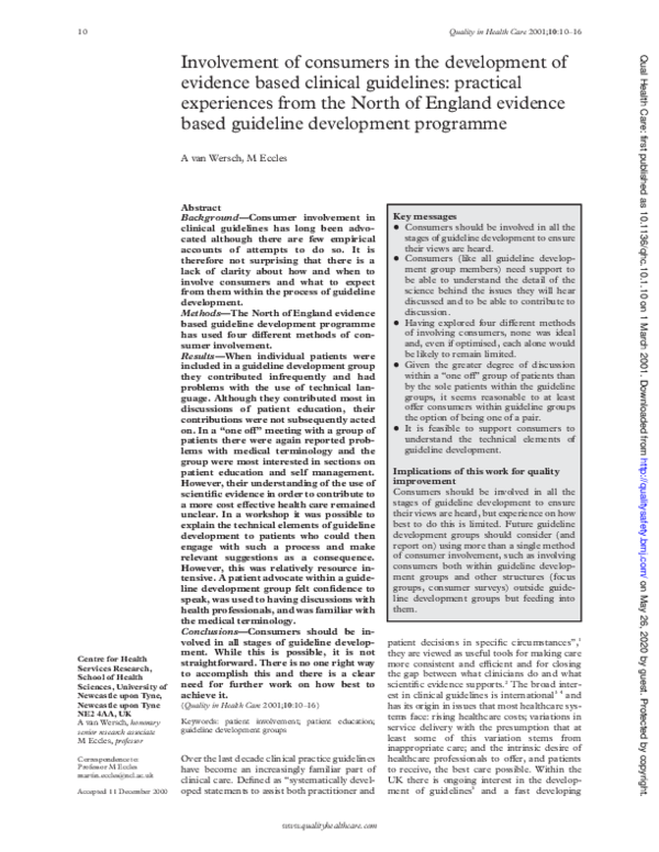 (PDF) Involvement of consumers in the development of evidence based ...