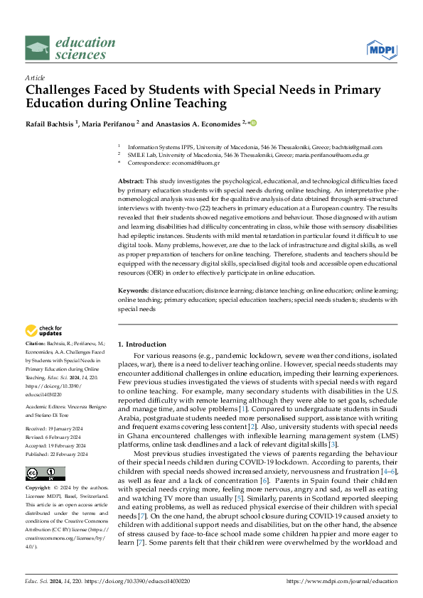 (PDF) Challenges Faced by Students with Special Needs in Primary ...