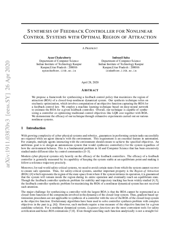 (PDF) Synthesis of Feedback Controller for Nonlinear Control Systems ...