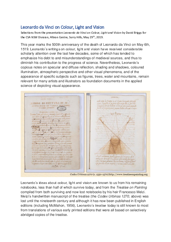 (PDF) Leonardo da Vinci on the Applied Science of Visual Appearance