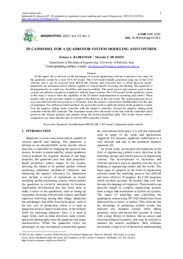 (PDF) 3D CAD model for a quadrotor system modeling and control