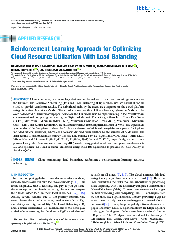 (PDF) Reinforcement Learning Approach for Optimizing Cloud Resource ...