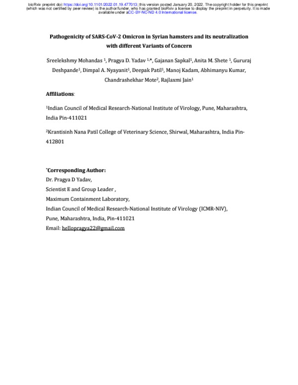 (PDF) Pathogenicity of SARS-CoV-2 Omicron in Syrian hamsters and its ...