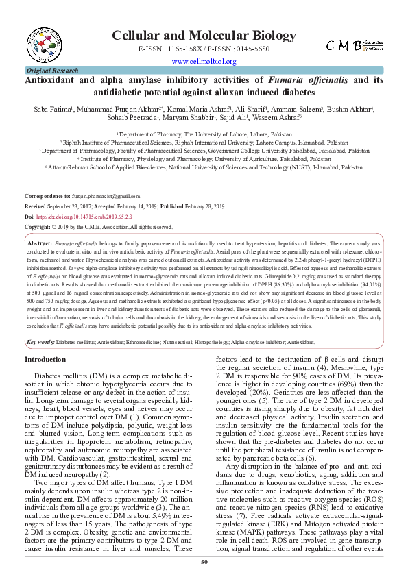 (PDF) Antioxidant and alpha amylase inhibitory activities of Fumaria ...