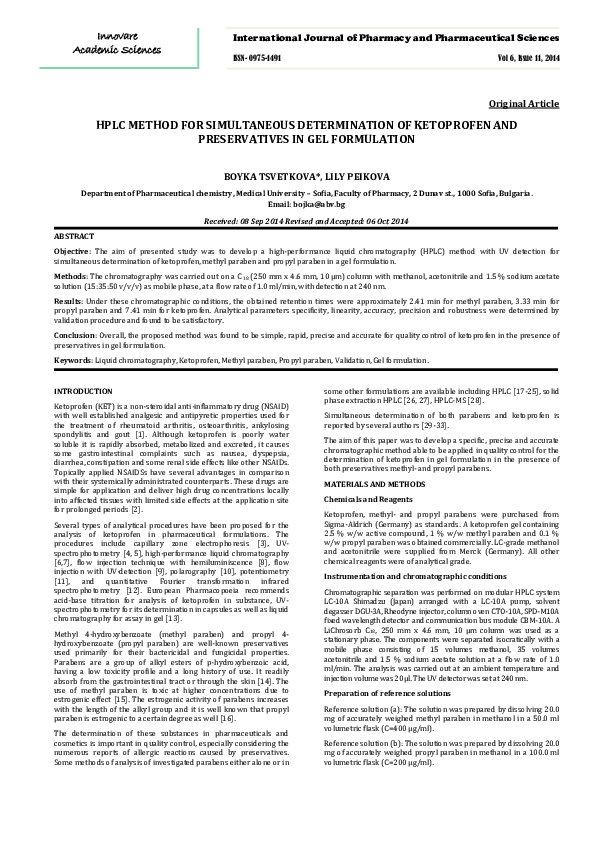 (PDF) HPLC METHOD FOR SIMULTANEOUS DETERMINATION OF KETOPROFEN AND ...