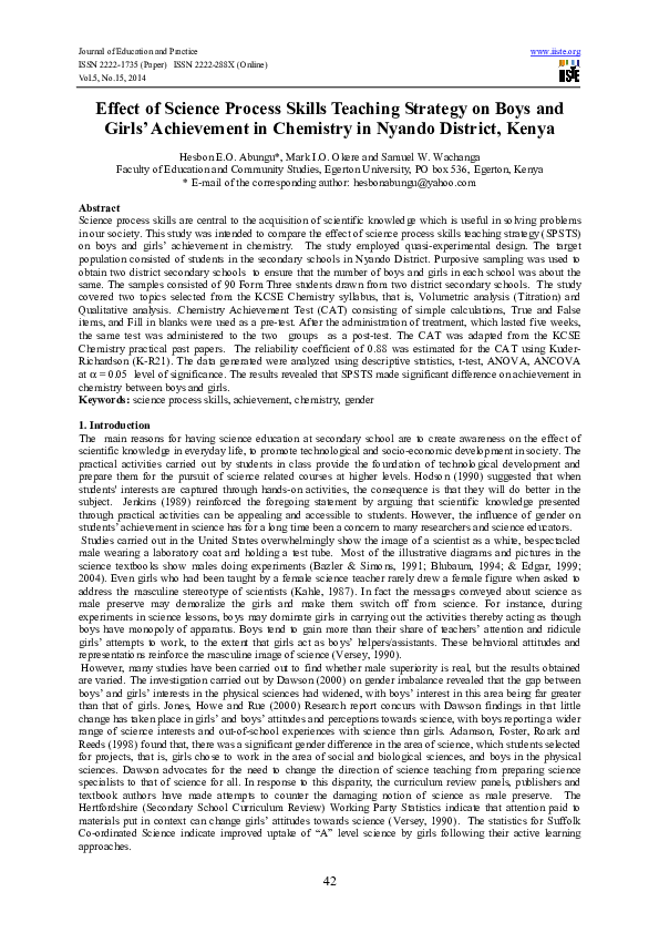 (PDF) Effect of Science Process Skills Teaching Strategy on Boys and ...
