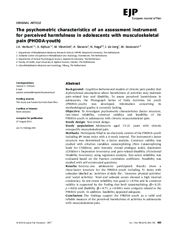 (PDF) The psychometric characteristics of an assessment instrument for ...