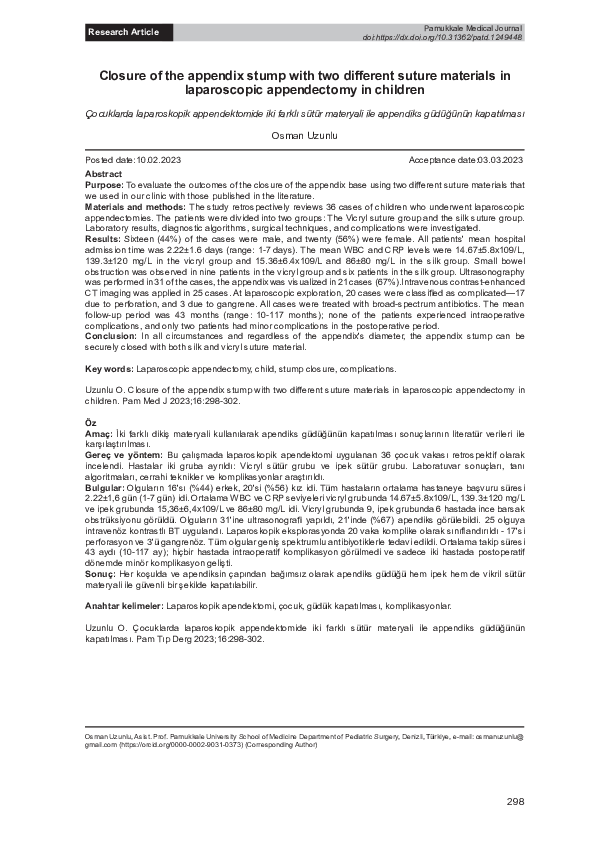 Pdf Closure Of The Appendix Stump With Two Different Suture Materials