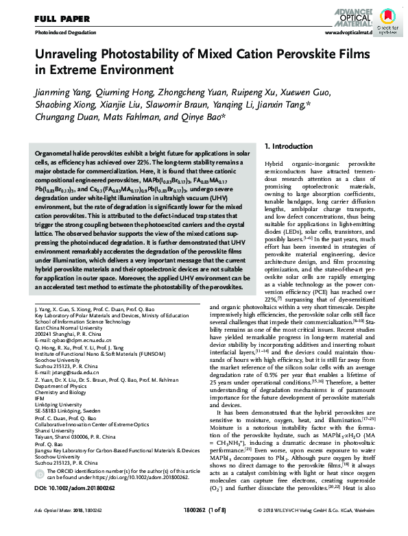 (PDF) Unraveling Photostability of Mixed Cation Perovskite Films in ...