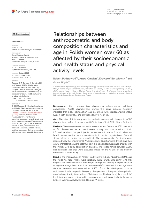 (PDF) Relationships between anthropometric and body composition ...