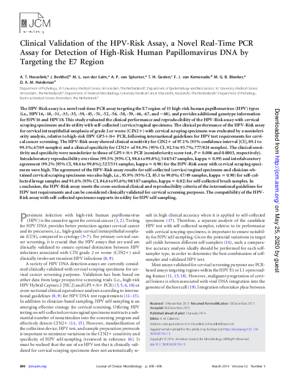 (PDF) Clinical Validation of the HPV-Risk Assay, a Novel Real-Time PCR ...