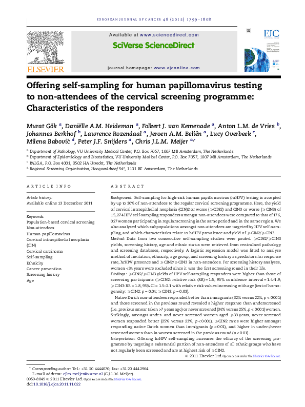 (PDF) Offering self-sampling for human papillomavirus testing to non ...