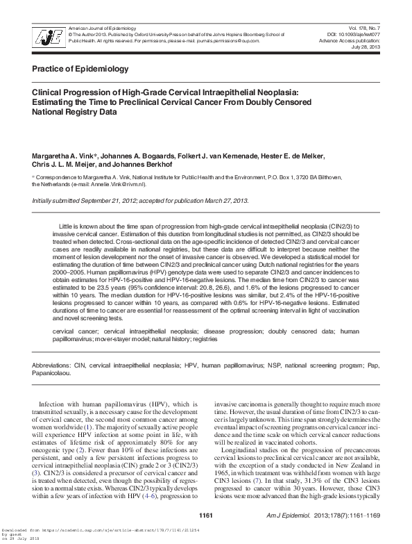 (PDF) Clinical Progression of High-Grade Cervical Intraepithelial ...