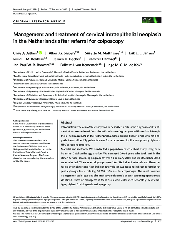 (PDF) Management and treatment of cervical intraepithelial neoplasia in ...
