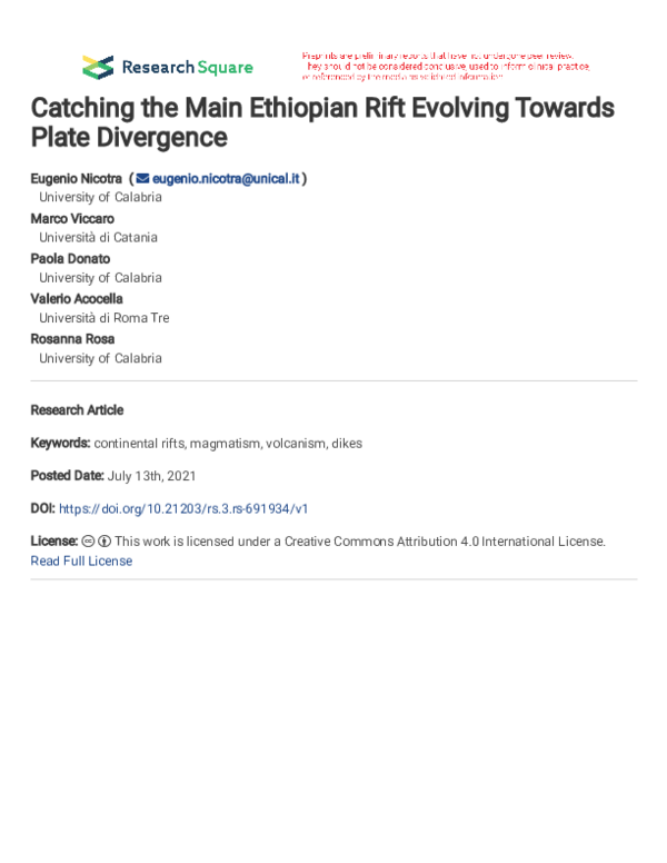 (PDF) Catching the Main Ethiopian Rift Evolving Towards Plate Divergence