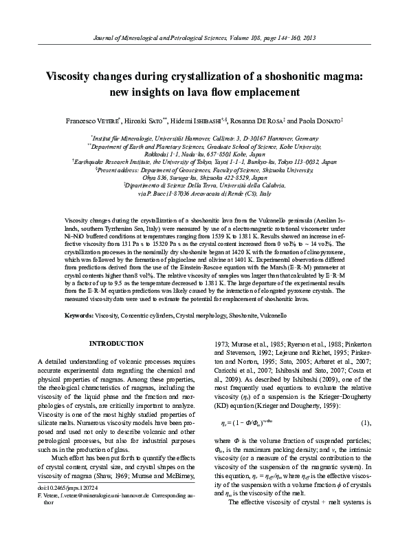 (PDF) Viscosity changes during crystallization of a shoshonitic magma ...