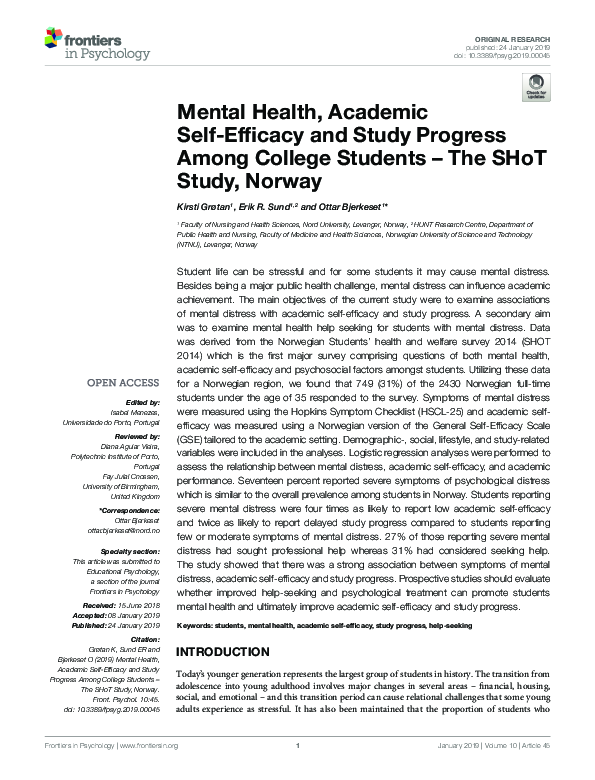 (PDF) Mental Health, Academic Self-Efficacy and Study Progress Among ...